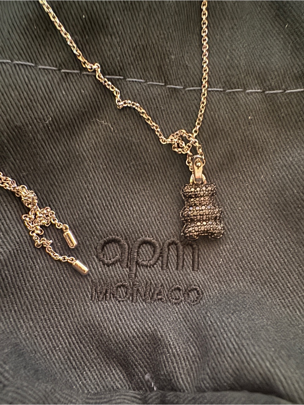 APM  Gold Crystal Teddy Bear Pendant Necklace